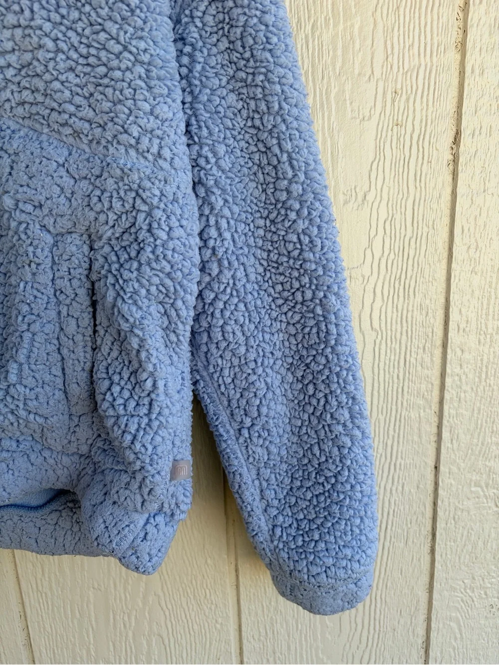 Kids Cozy Half-Zip Sherpa Hoodie - Light Blue Size L